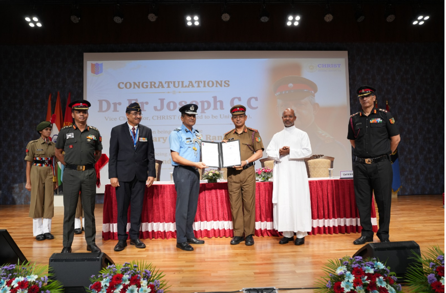 CHRIST Vice Chancellor conferred honorary NCC Colonel rank