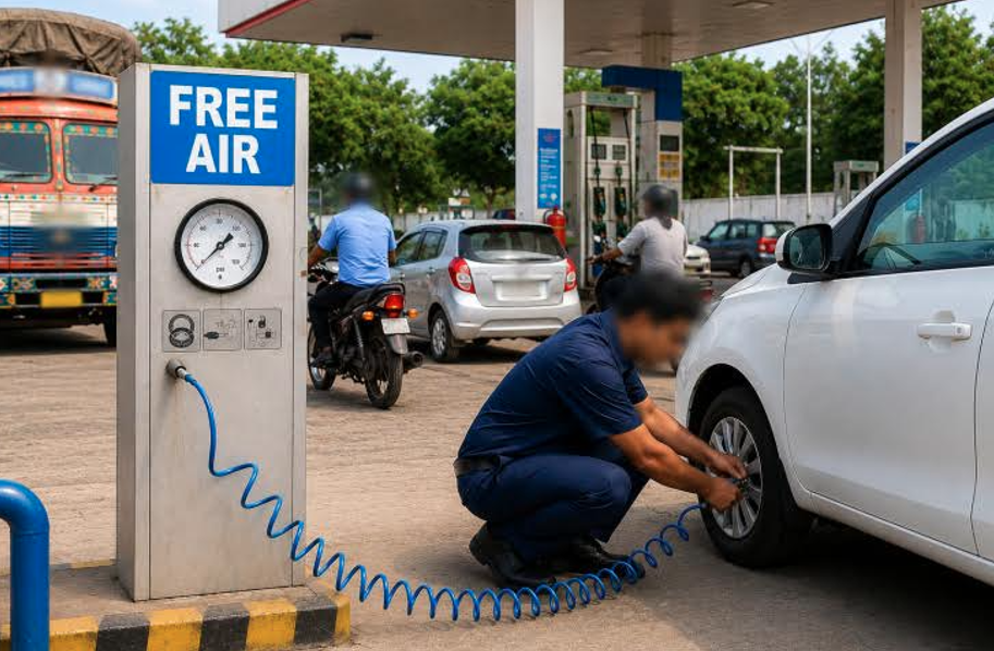 Motorists seek free air facilities at petrol pumps