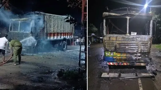 Vehicle Carrying Beef Set on Fire