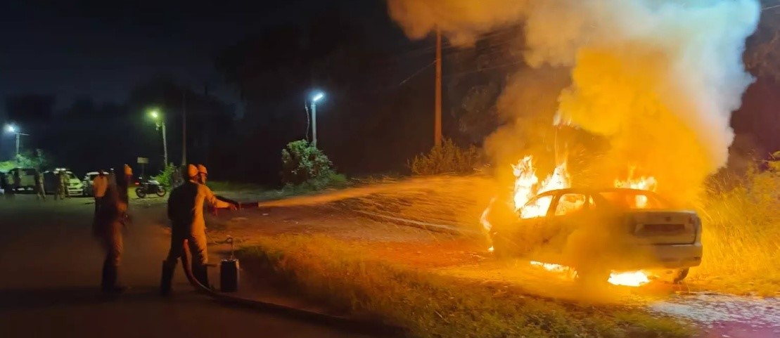 Car Bursts Into Flames While in Motion — Miraculous Escape near Kavu Temple